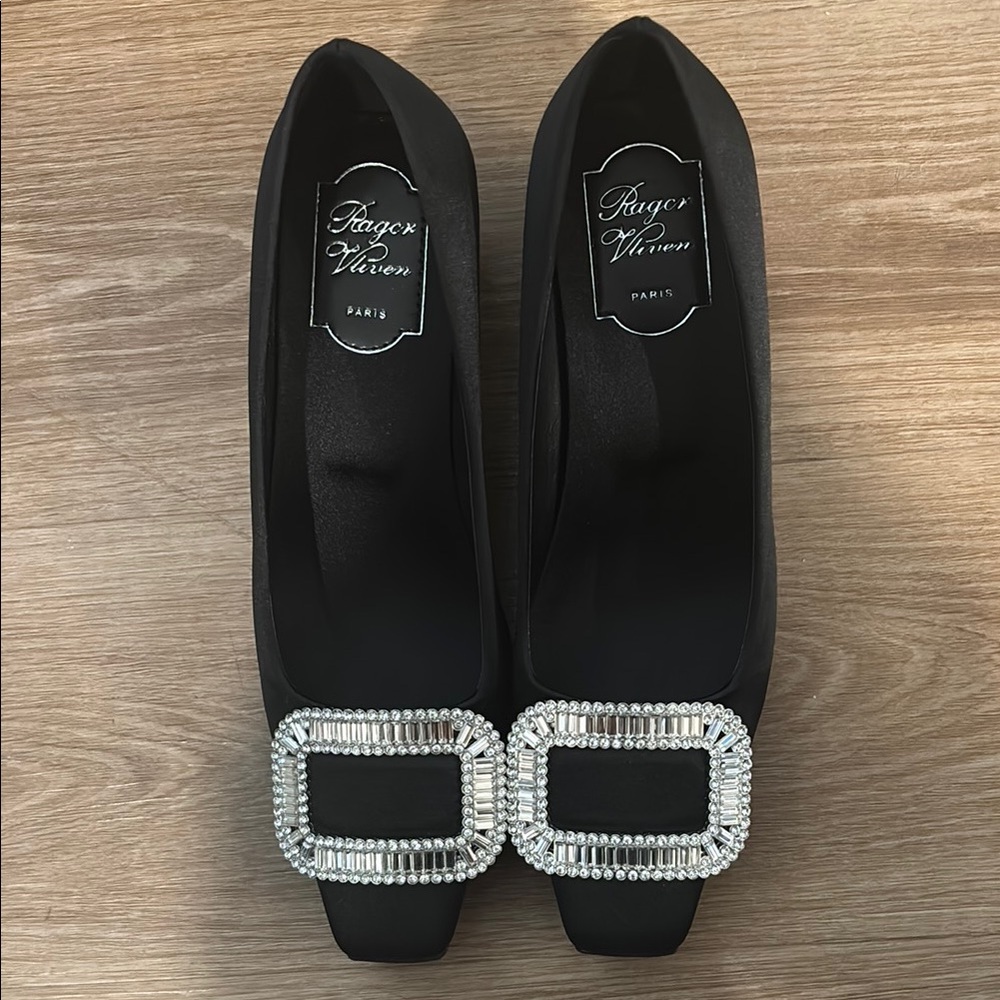 Roger Vivier Black Satin Buckle Pumps